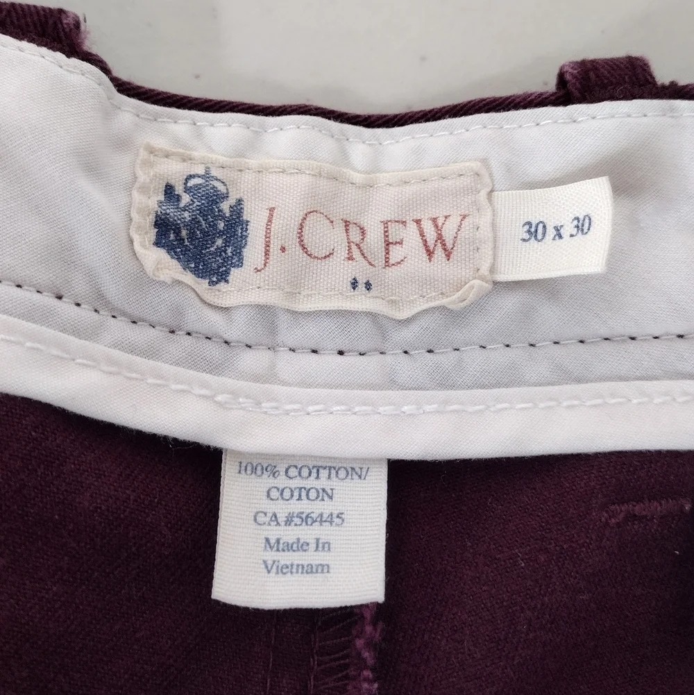 J. Crew Men's Burgundy Pants Sz 30×30